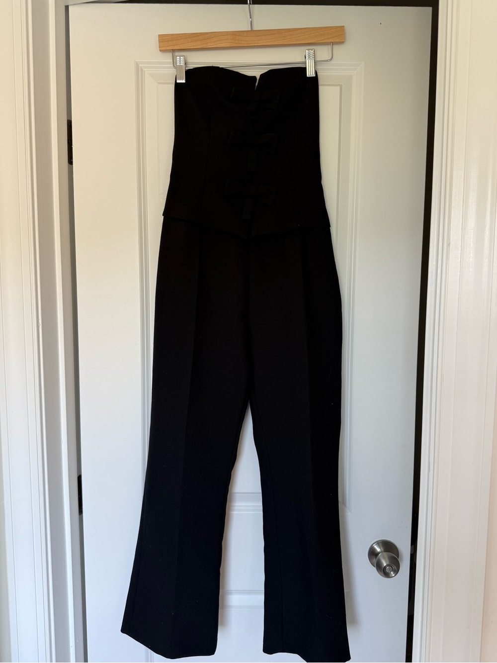 Viral Zara Black Strapless Jumpsuit with Front Bow Accents Small NWOT - Picture 6 of 7